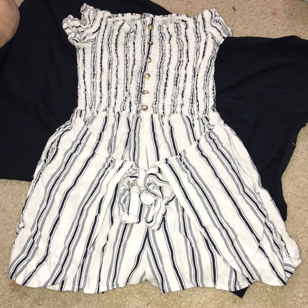 white and navy blue striped romper